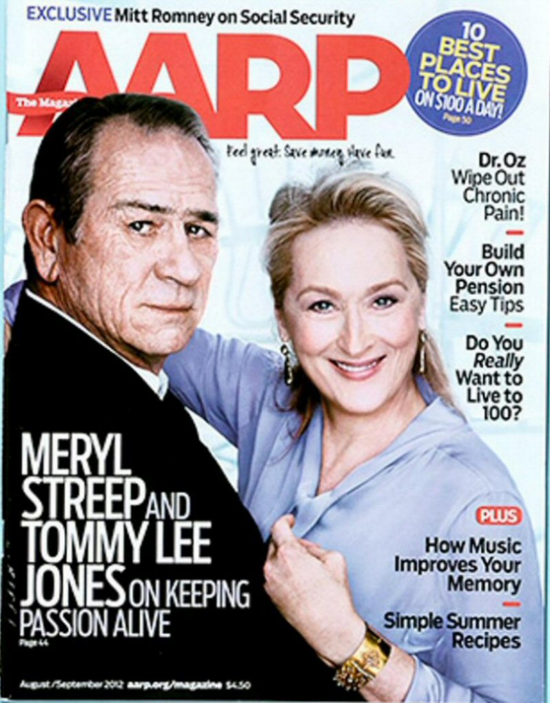 AARP magazine side cover  August/September 2012