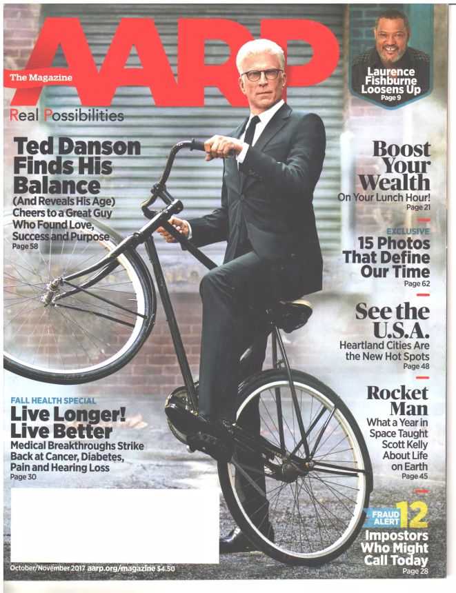 AARP magazine side cover  October/November 2017