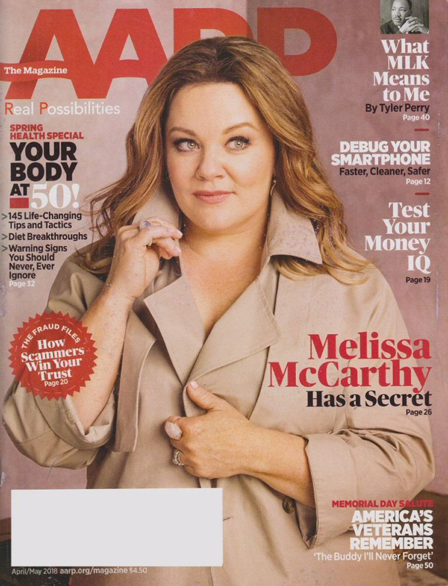 AARP magazine side cover  April/May 2018