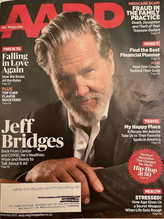 AARP magazine side cover  June/July 2023