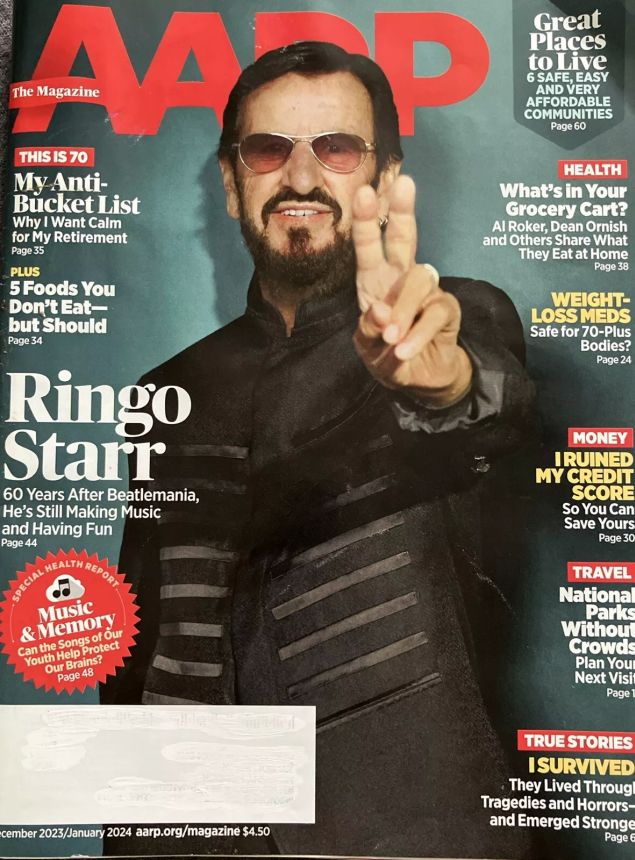 AARP magazine side cover  December 2023/ January 2024 
