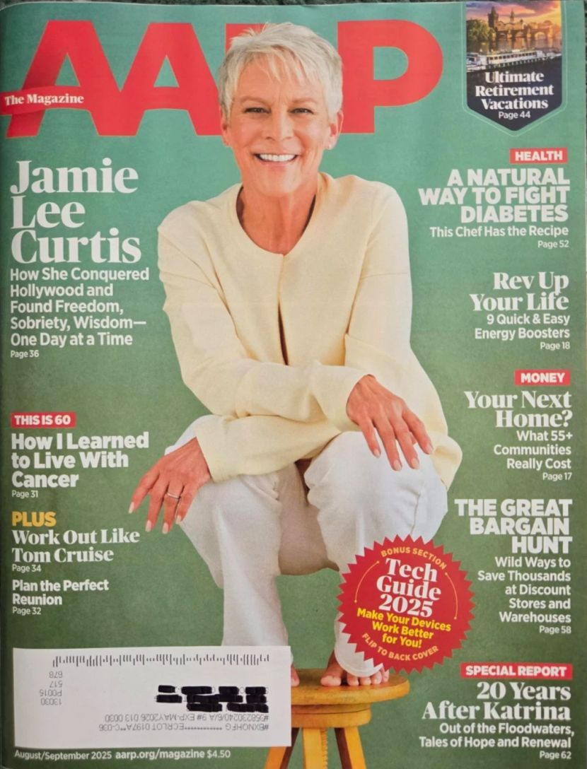 AARP magazine side cover  August/September 2025