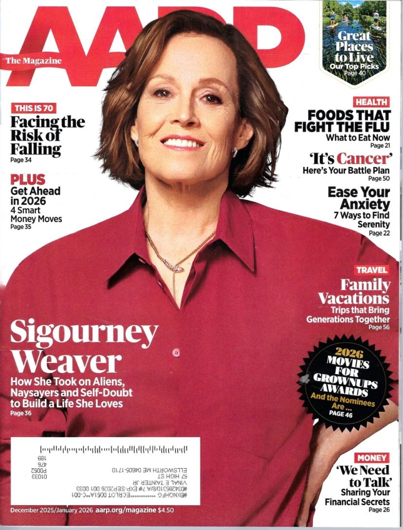 AARP magazine side cover  December 2025/ January 2026 