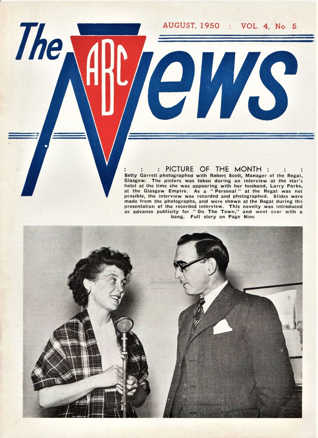 ABC NEWS magazine side cover  Vol 4 No  5  August 1950
