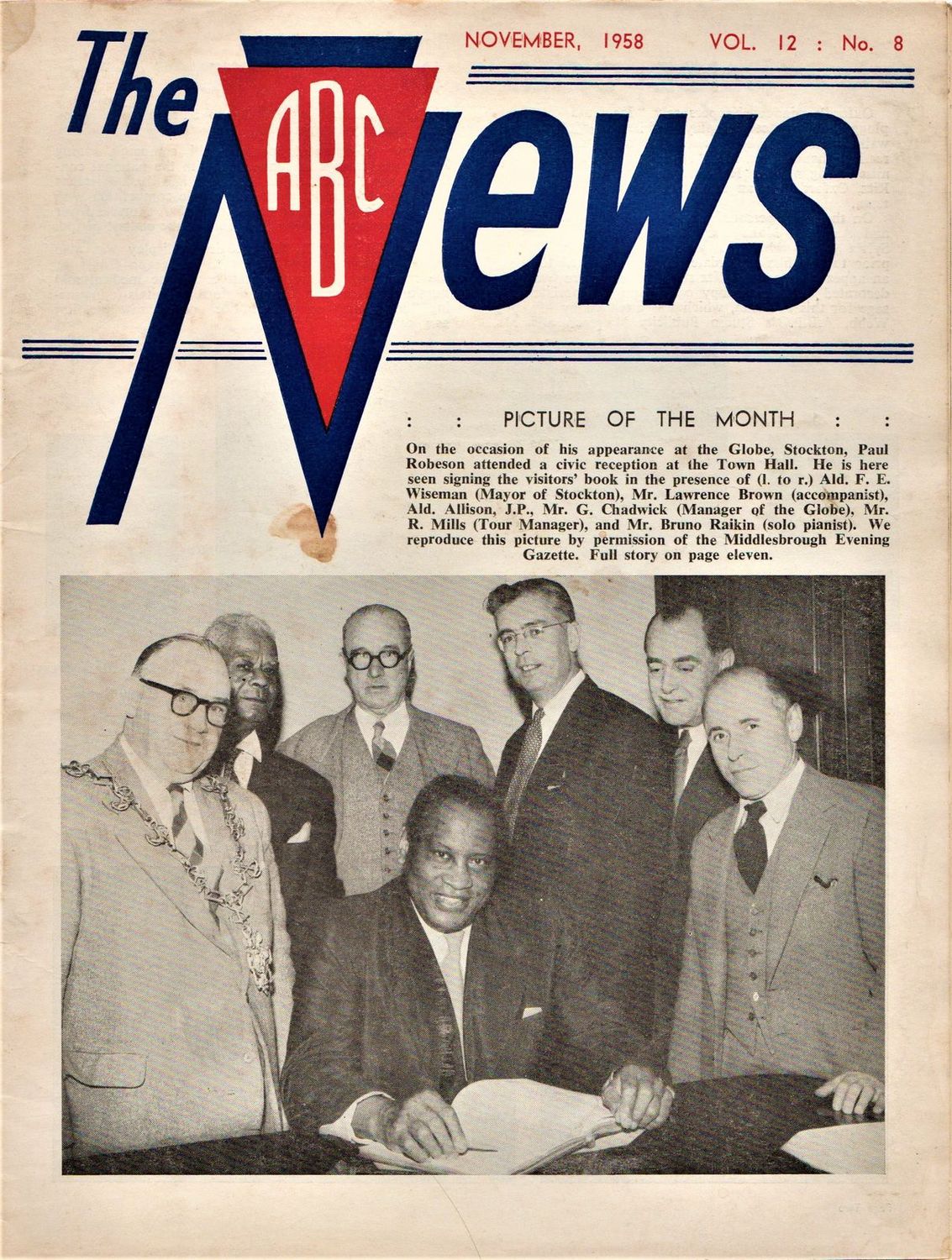 ABC NEWS magazine side cover  Vol 12 No  8  November 1958