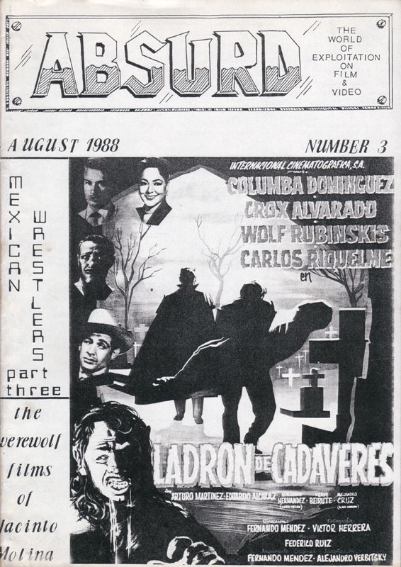 ABSURD (UK) magazine side cover Issue 3 August 1988