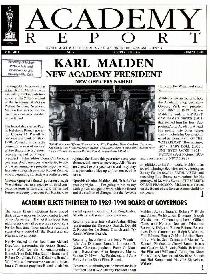 ACADEMY REPORT (USA) magazine side cover  Vol 1 No  3  August 1989