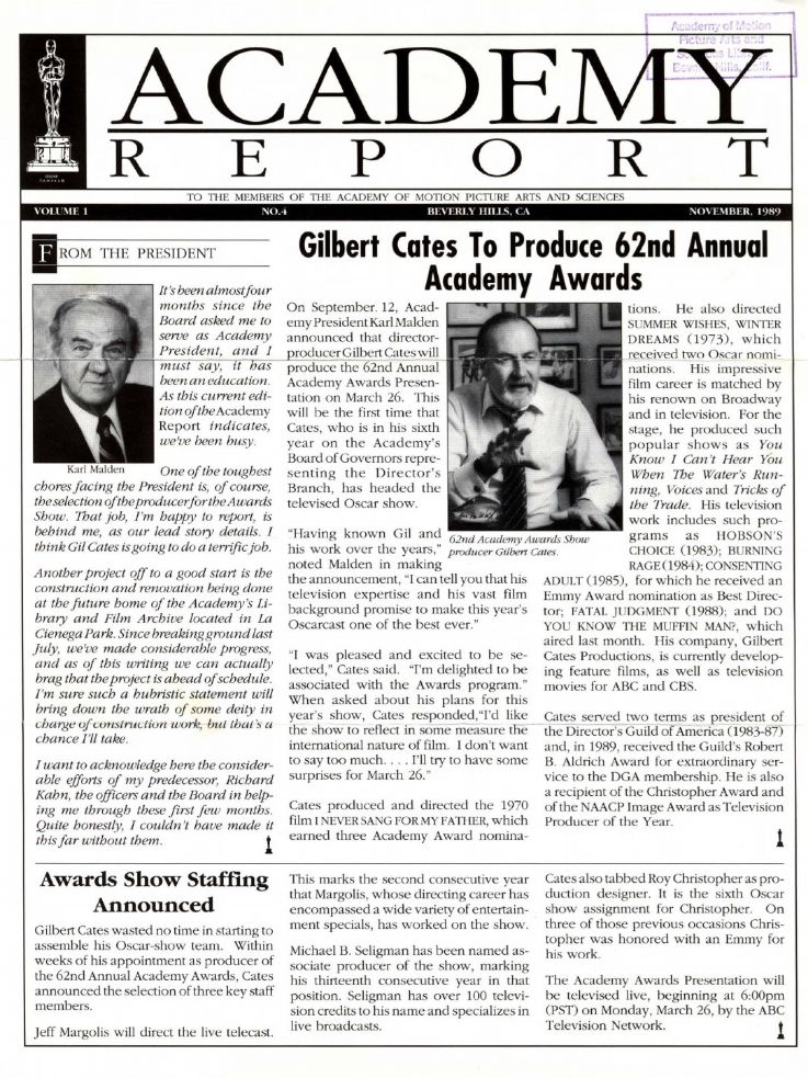 ACADEMY REPORT (USA) magazine side cover  Vol 1 No  4  November 1989