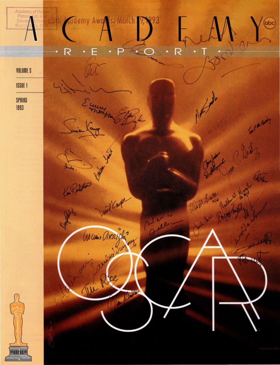 ACADEMY REPORT (USA) magazine side cover  Vol 5 No  1 Spring 1993