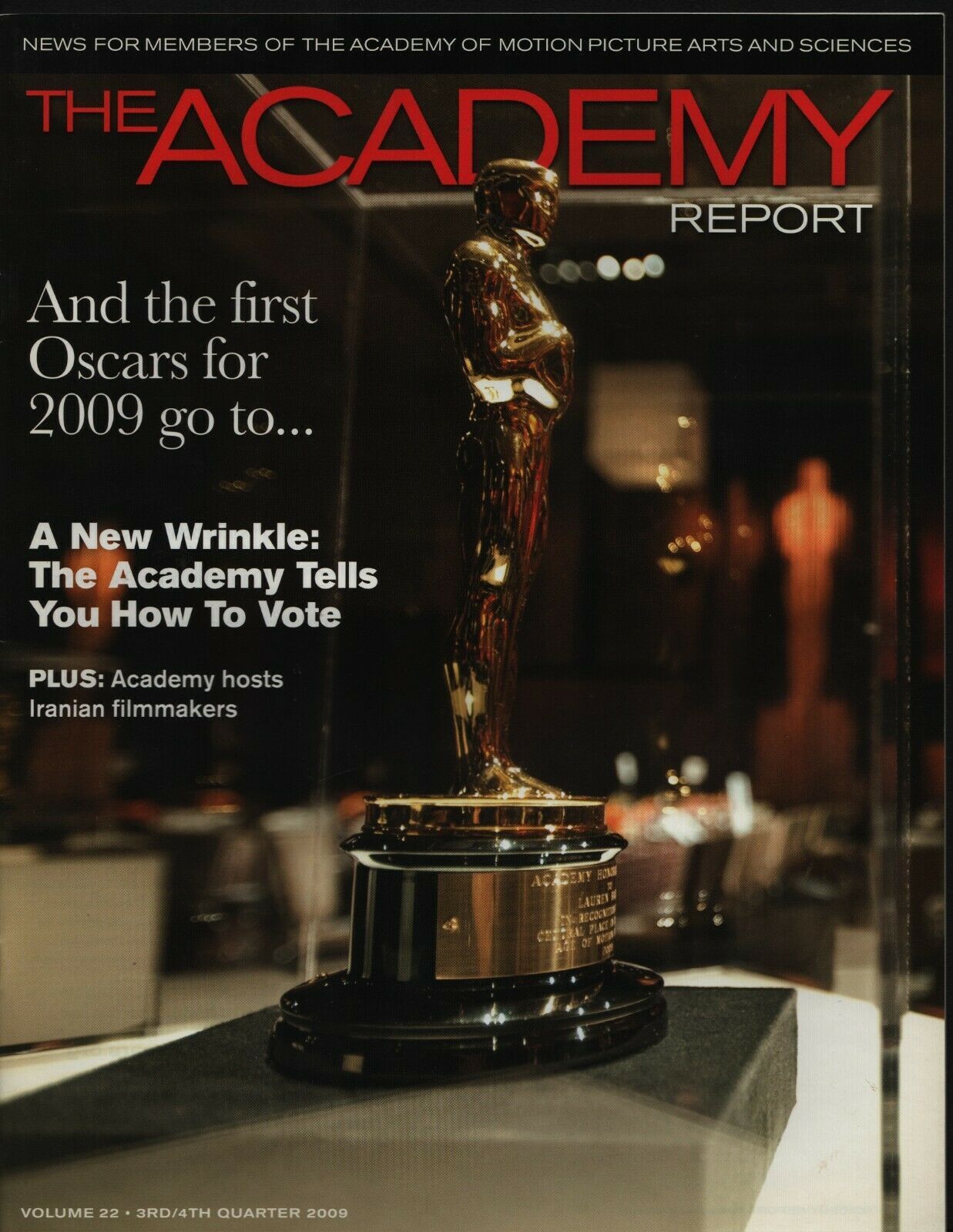 ACADEMY REPORT (USA) magazine side cover  Vol 22  July/December 2009