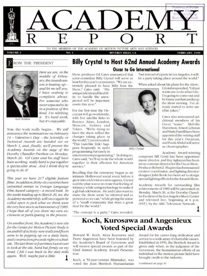 ACADEMY REPORT (USA) magazine side cover  Vol 2 No  1  February 1990