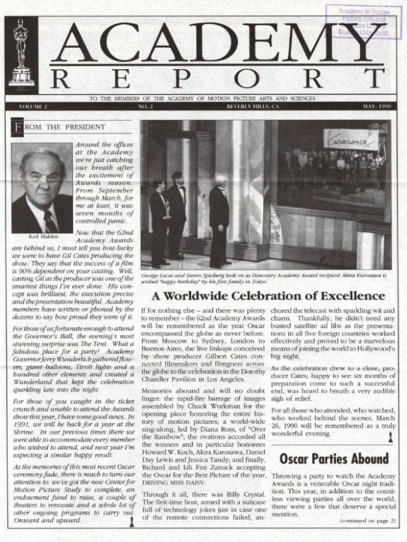 ACADEMY REPORT (USA) magazine side cover  Vol 2 No  2  May 1990