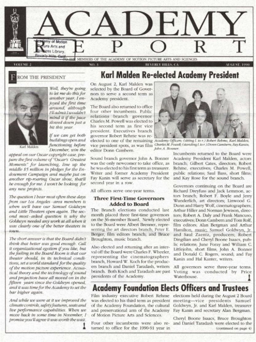 ACADEMY REPORT (USA) magazine side cover  Vol 2 No  3  August 1990