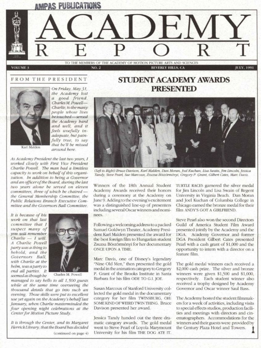 ACADEMY REPORT (USA) magazine side cover  Vol 3 No  2  July 1991