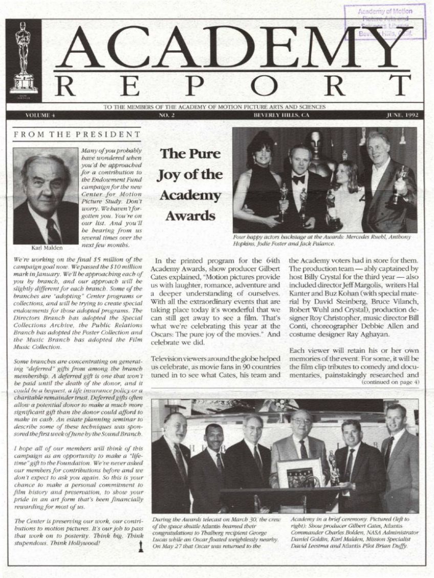ACADEMY REPORT (USA) magazine side cover  Vol 4 No  2  June 1992