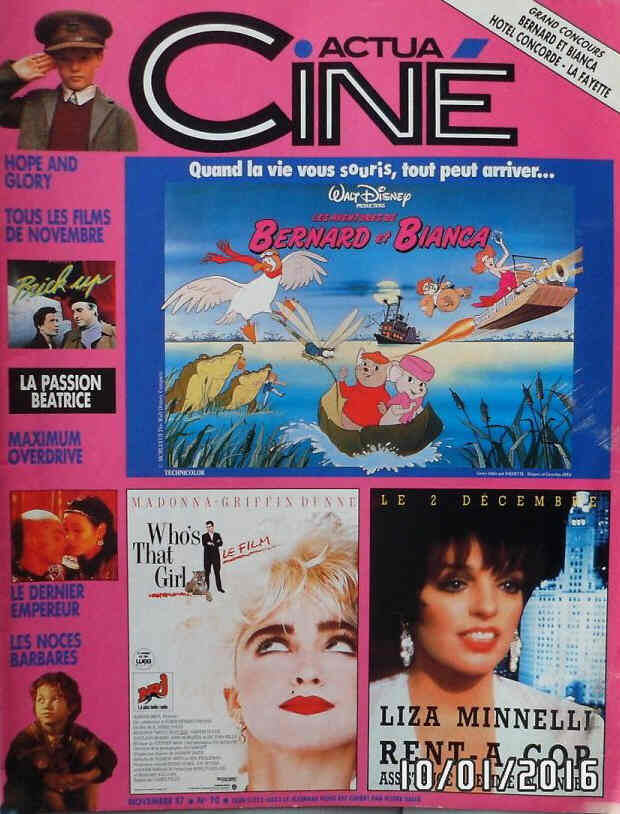 ACTUA CINE magazine side cover Issue 70 November 1987
