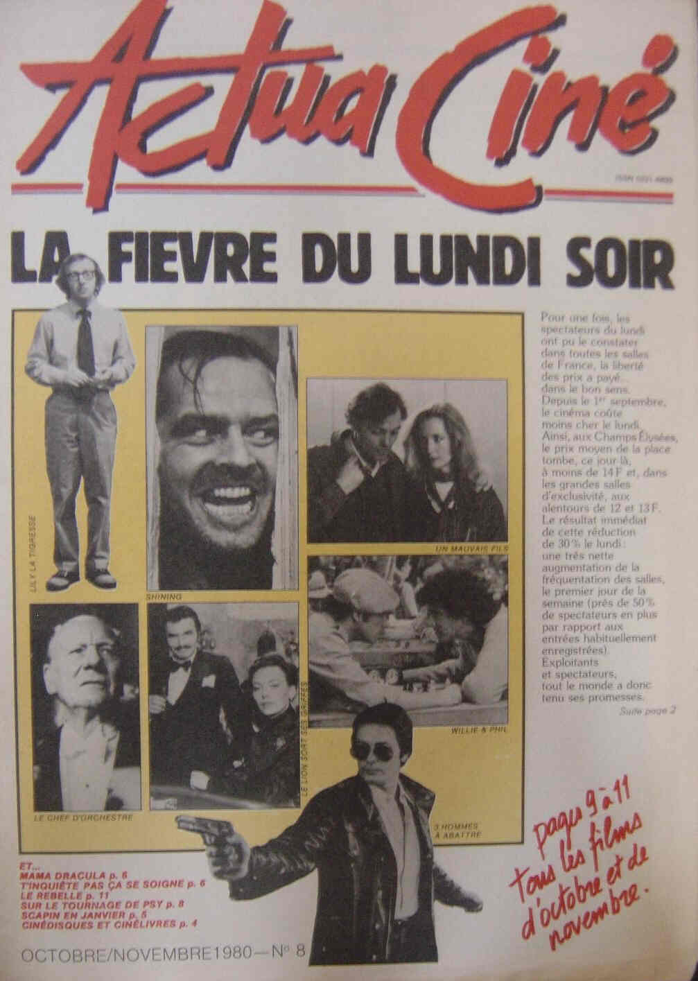 ACTUA CINE magazine side cover Issue 8 October/November 1980