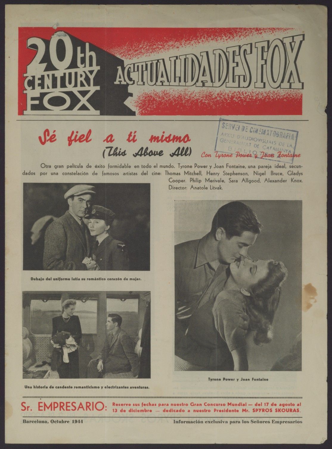 ACTUALIDADES FOX magazine side cover  October 1944