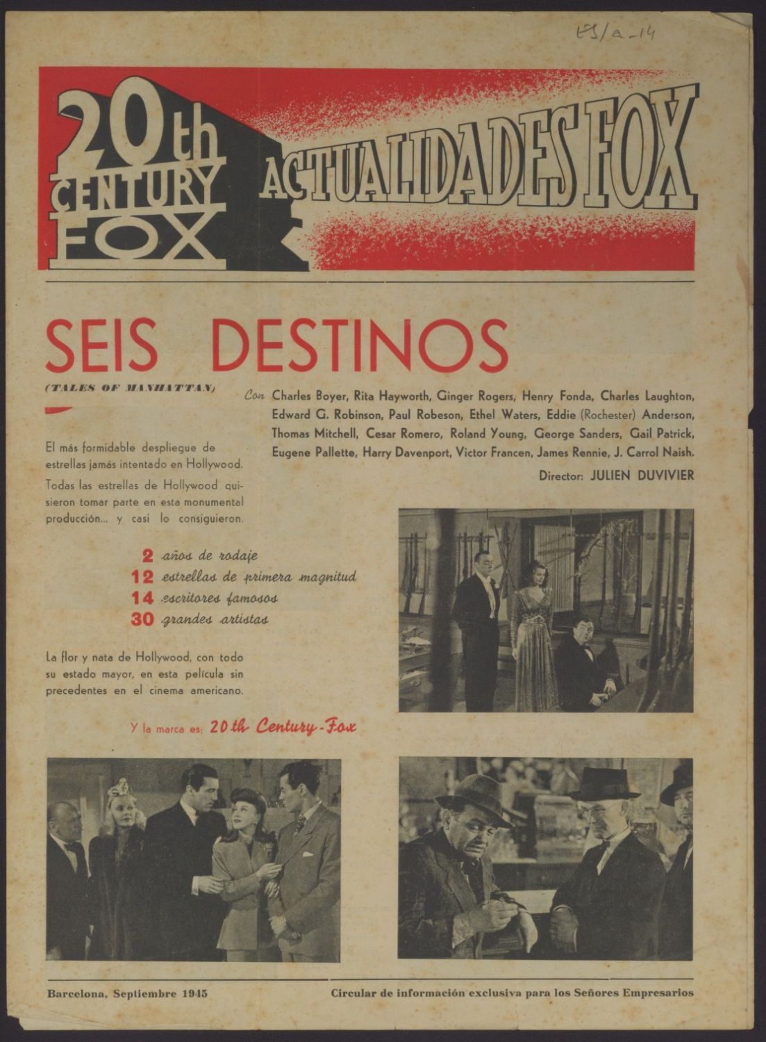ACTUALIDADES FOX magazine side cover  September 1945