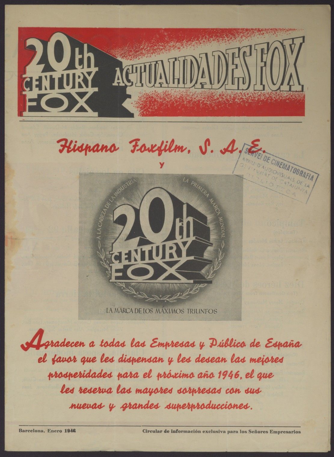 ACTUALIDADES FOX magazine side cover  January 1946