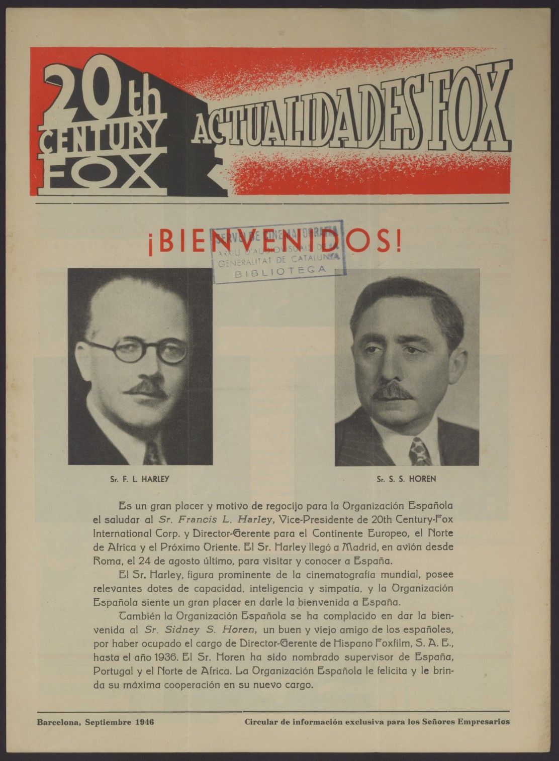 ACTUALIDADES FOX magazine side cover  September 1946