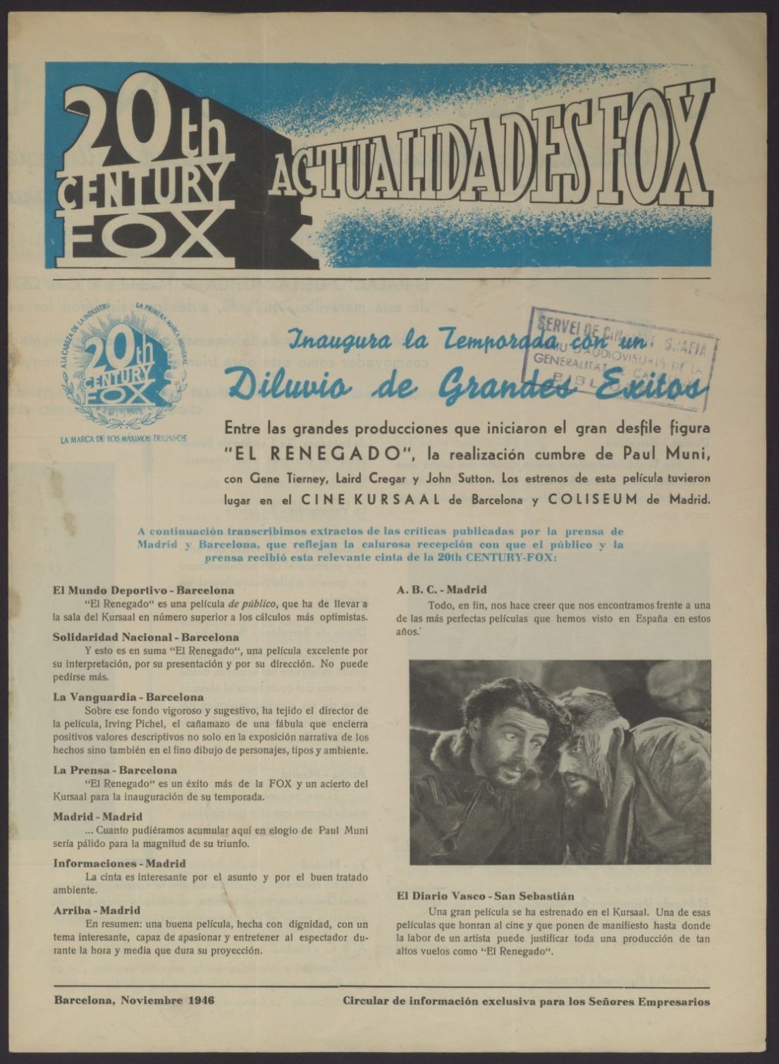 ACTUALIDADES FOX magazine side cover  November 1946