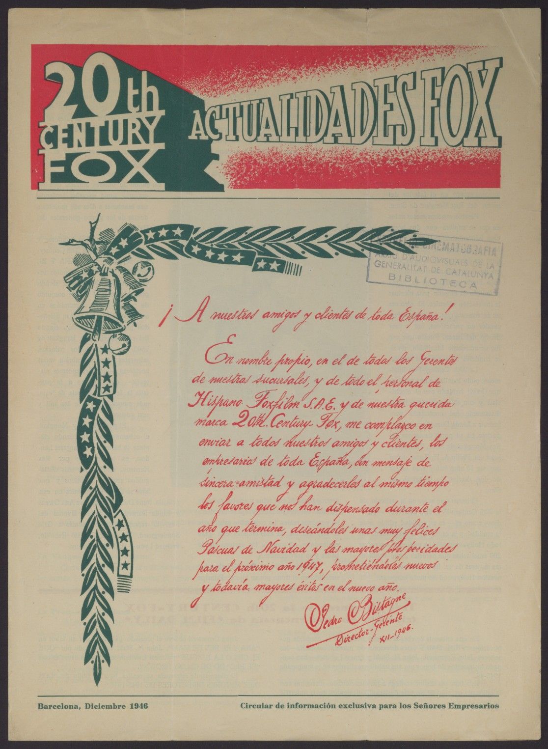 ACTUALIDADES FOX magazine side cover  December 1946