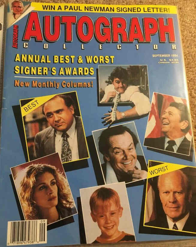 AUTOGRAPH COLLECTOR magazine side cover  September 1994