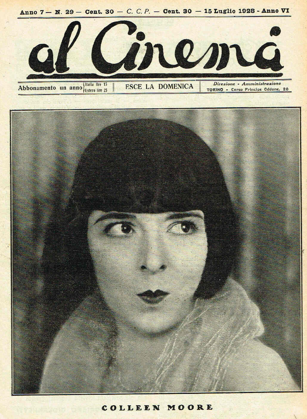 AL CINEMA magazine side cover Issue 29 15 July 1928