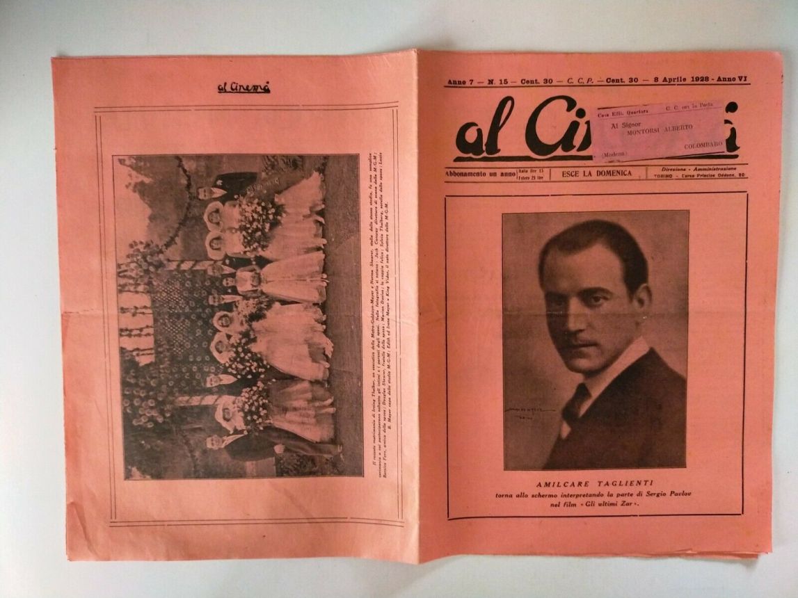 AL CINEMA magazine side cover Issue 15 8 April 1928