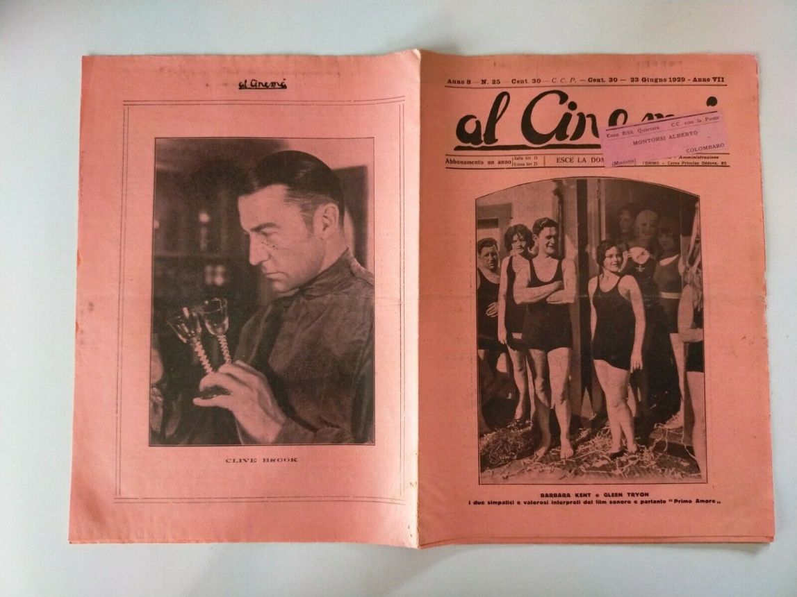AL CINEMA magazine side cover Issue 25 23 June 1929