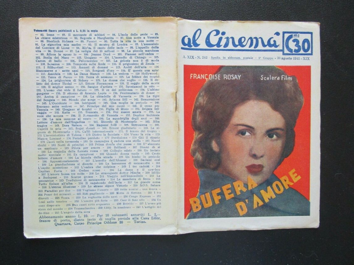 AL CINEMA magazine side cover Issue 242 30 August 1941