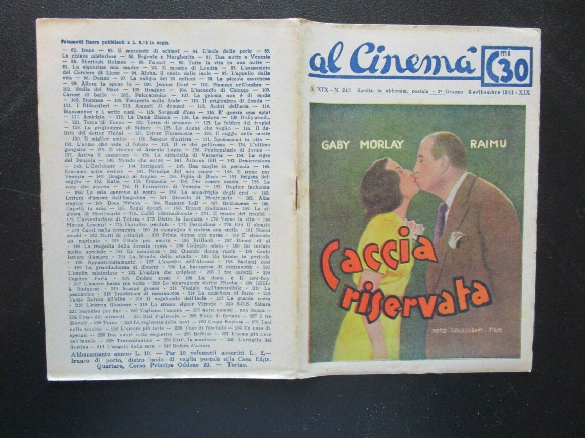 AL CINEMA magazine side cover Issue 243 6 September 1941