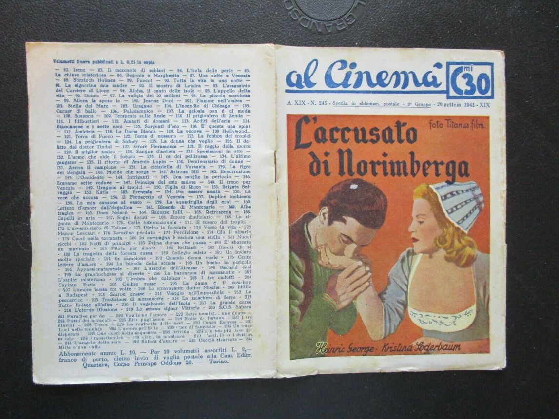 AL CINEMA magazine side cover Issue 245 20 September 1941