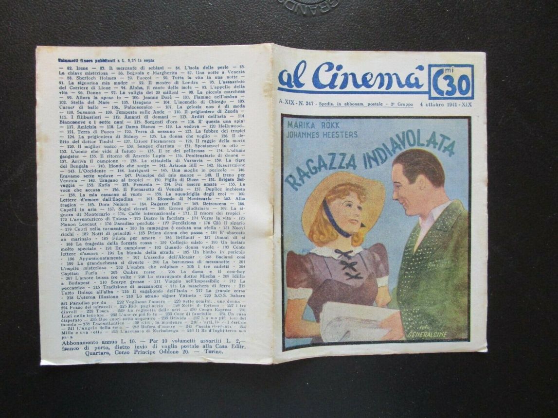 AL CINEMA magazine side cover Issue 247 4 October 1941