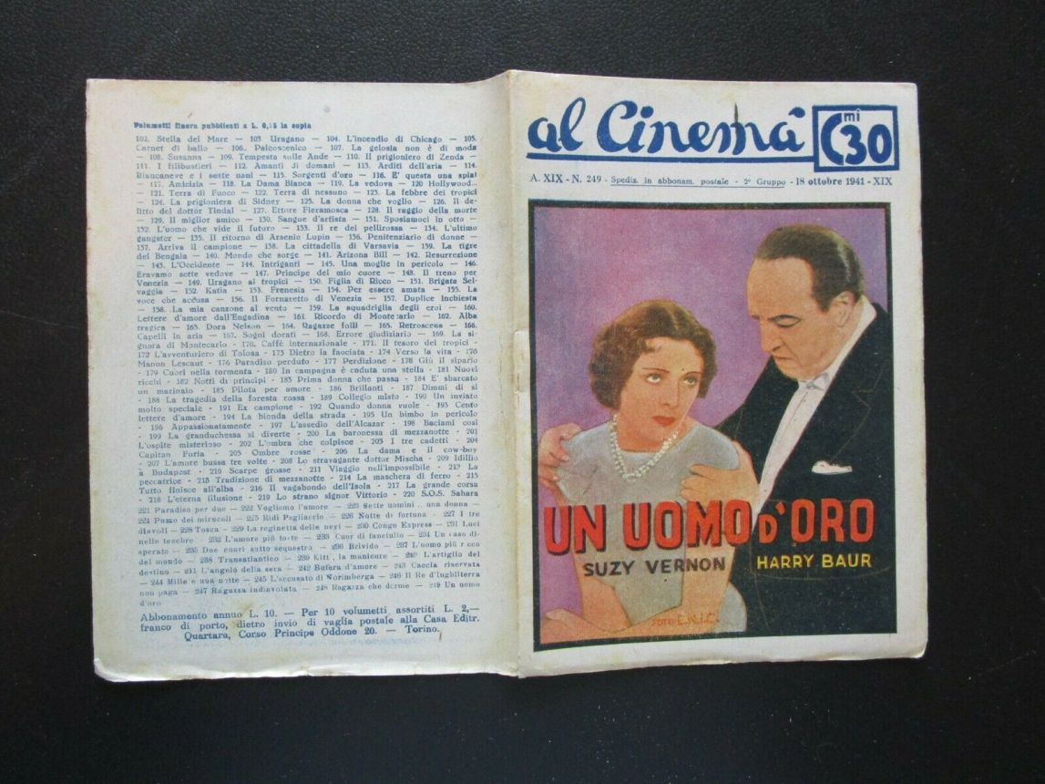 AL CINEMA magazine side cover Issue 249 18 October 1941
