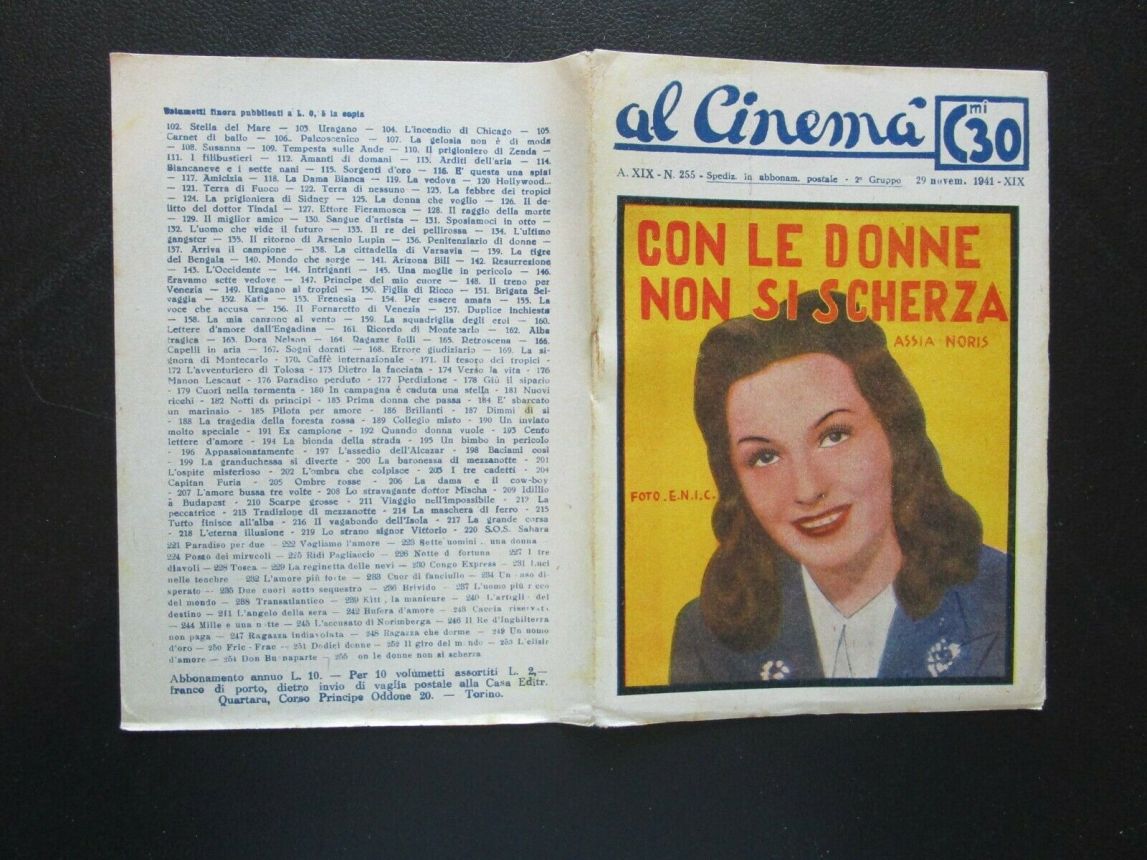 AL CINEMA magazine side cover Issue 255 29 November 1941