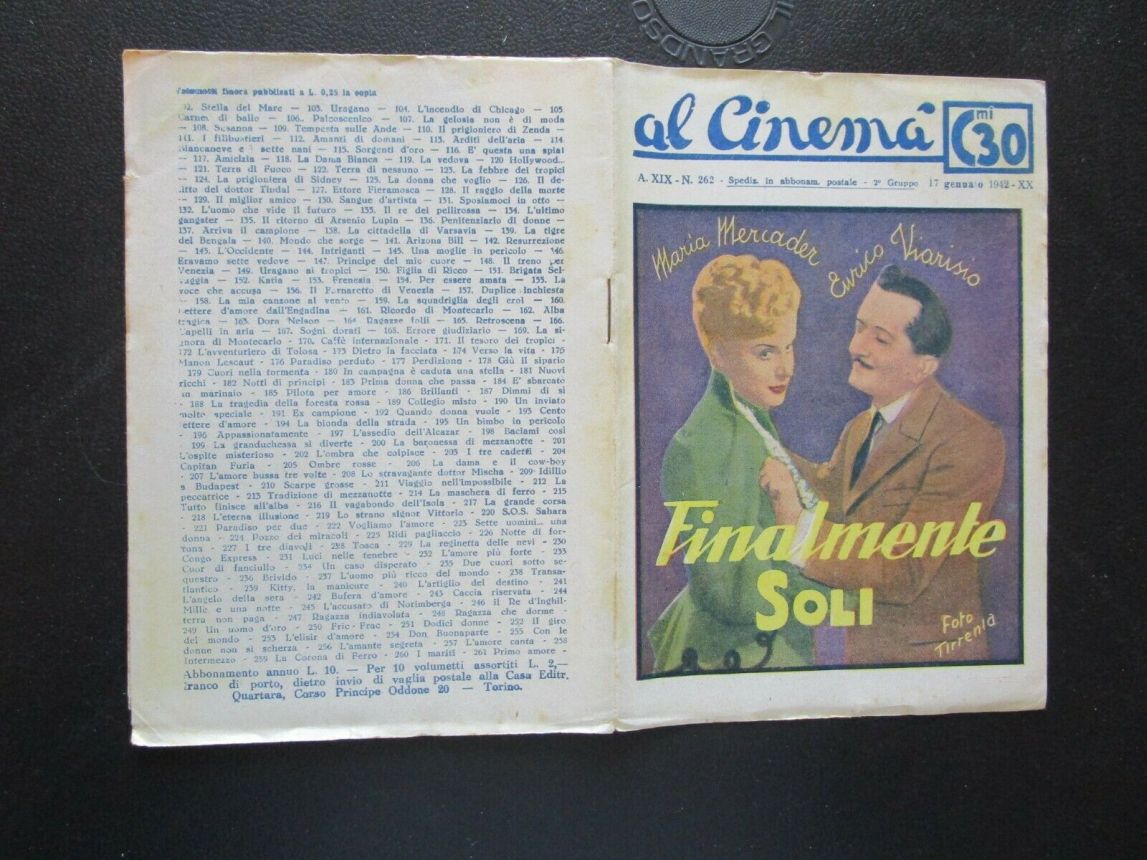 AL CINEMA magazine side cover Issue 262 17 January 1942