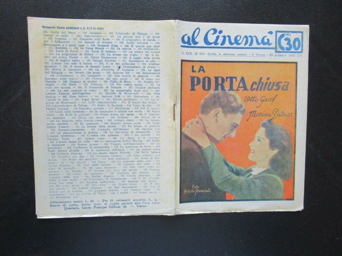 AL CINEMA magazine side cover Issue 263 24 January 1942