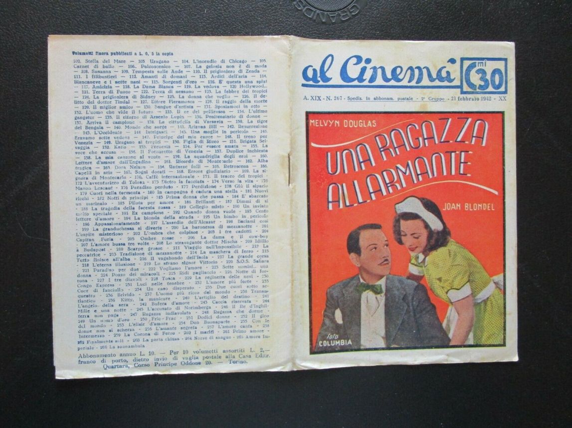 AL CINEMA magazine side cover Issue 267 21 February 1942