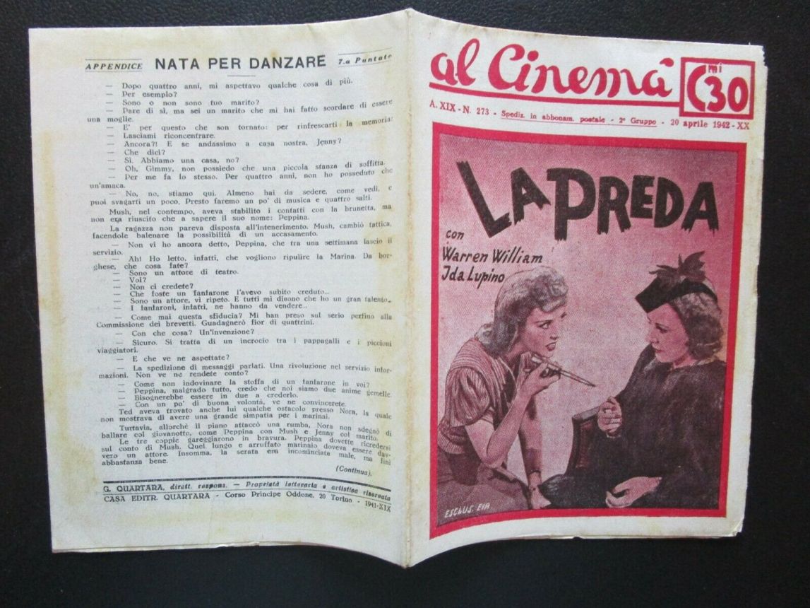 AL CINEMA magazine side cover Issue 273 20 April 1942