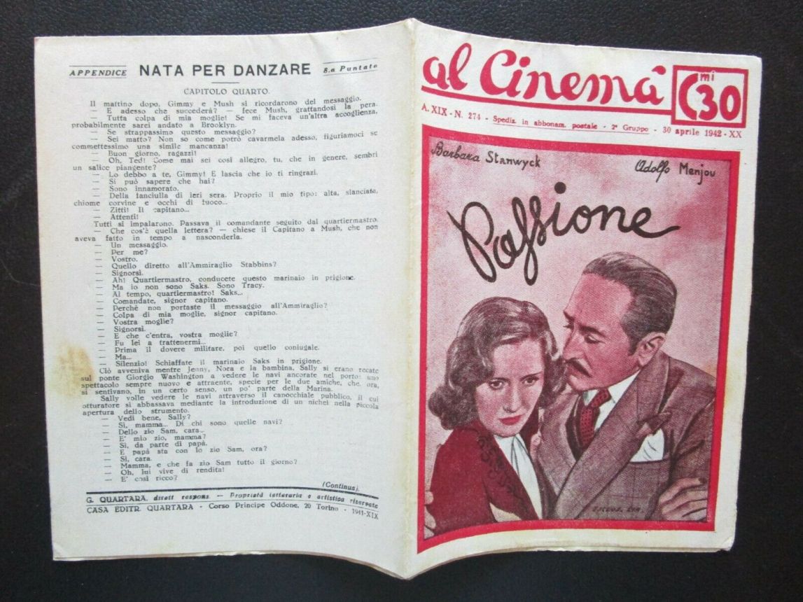 AL CINEMA magazine side cover Issue 274 30 April 1942