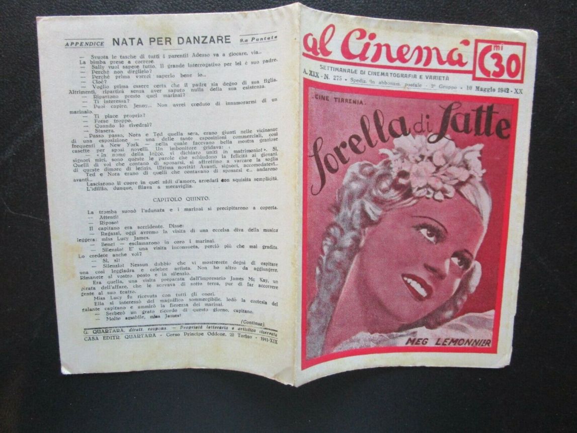 AL CINEMA magazine side cover Issue 275 10 May 1942