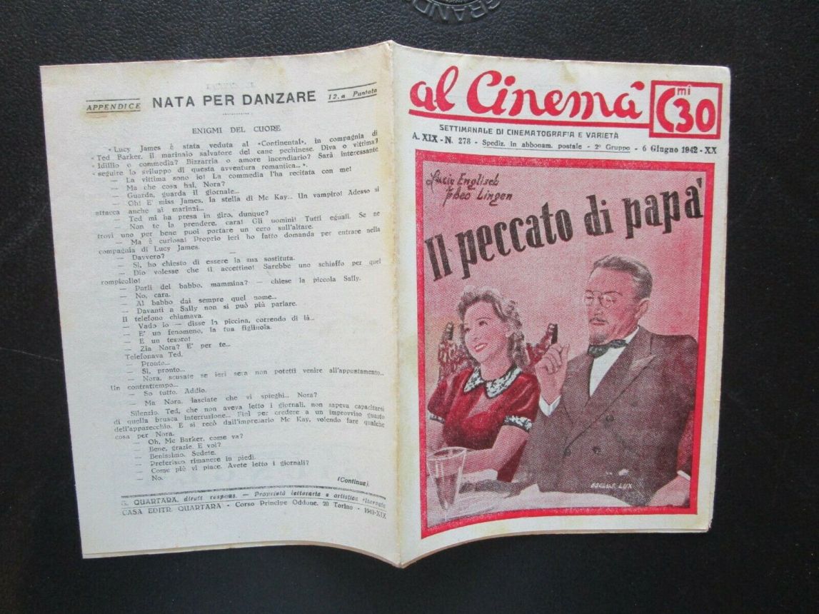 AL CINEMA magazine side cover Issue 278 6 June 1942