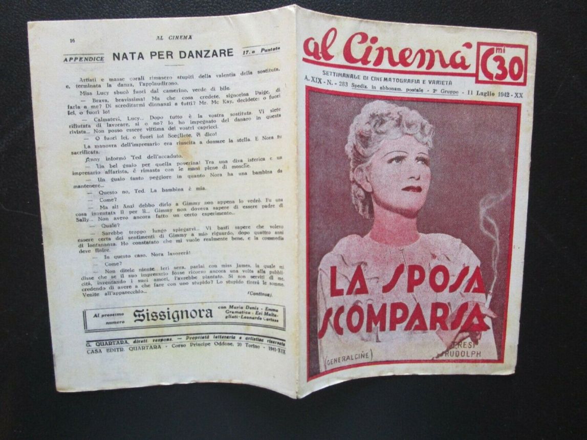 AL CINEMA magazine side cover Issue 283 11 July 1942