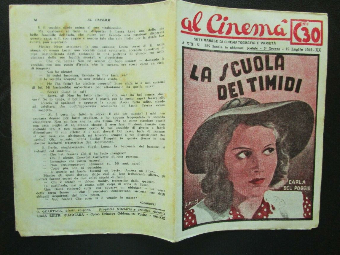 AL CINEMA magazine side cover Issue 285 25 July 1942