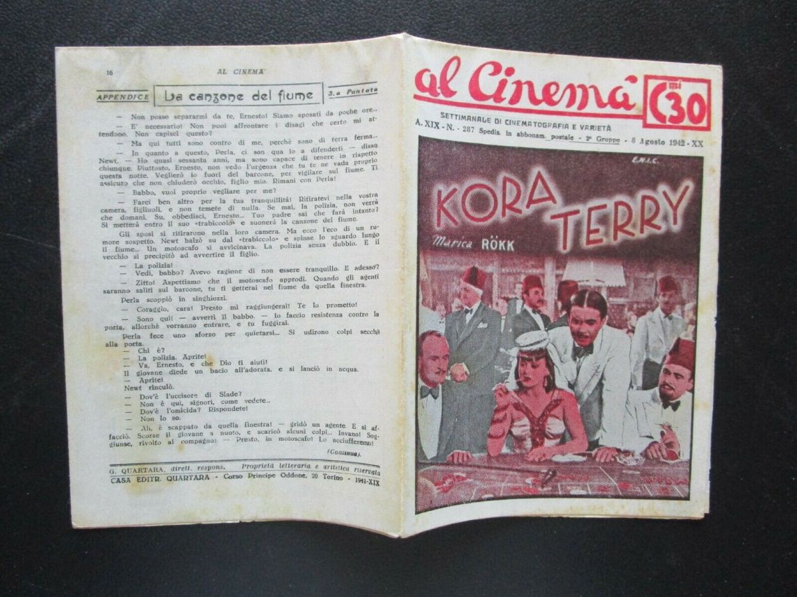 AL CINEMA magazine side cover Issue 287 8 August 1942