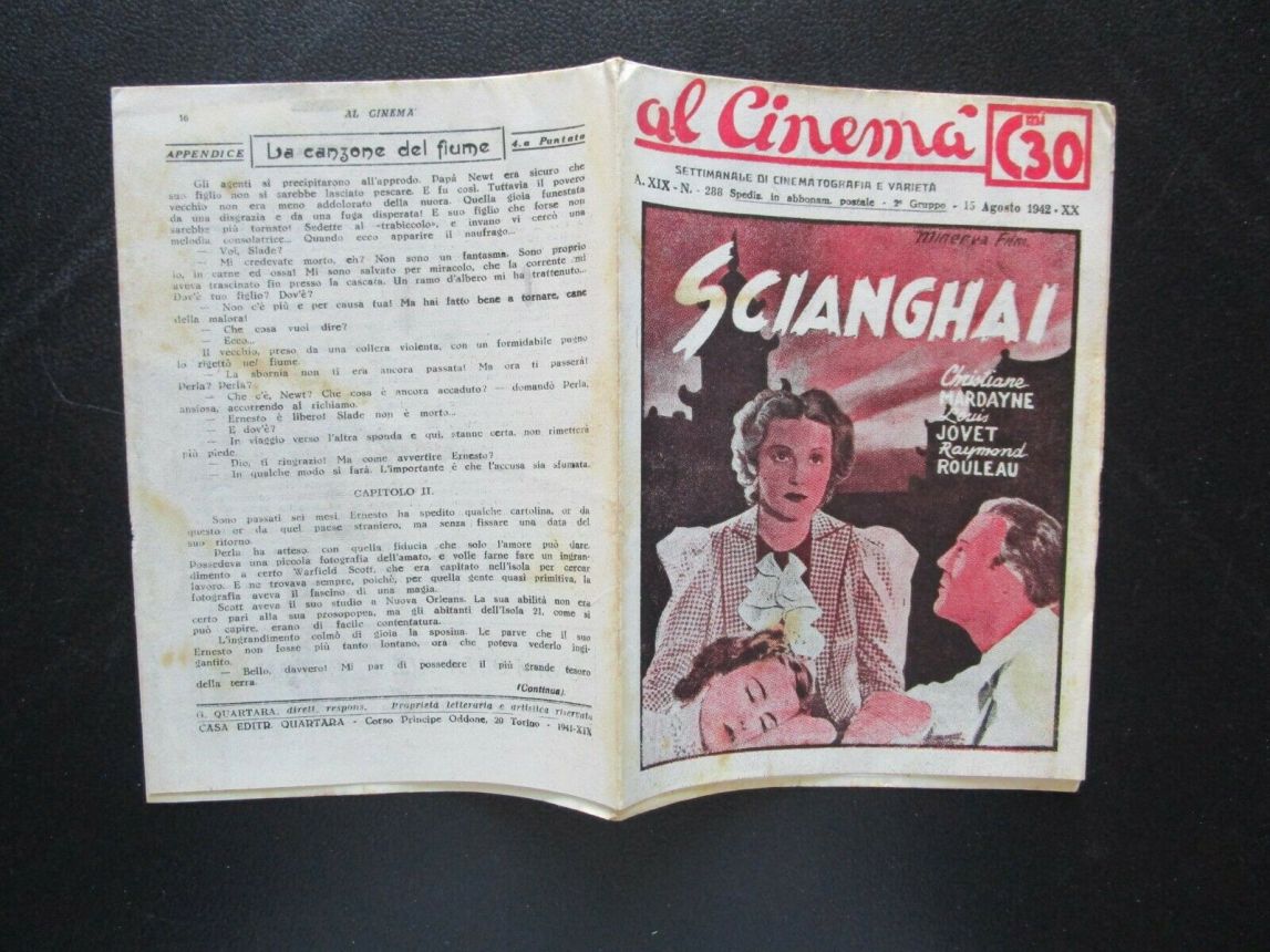 AL CINEMA magazine side cover Issue 288 15 August 1942