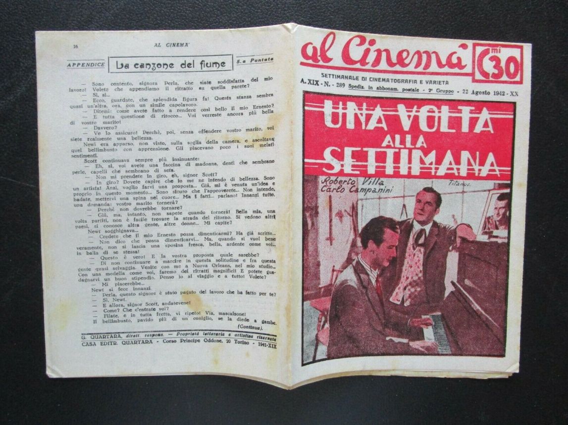 AL CINEMA magazine side cover Issue 289 22 August 1942