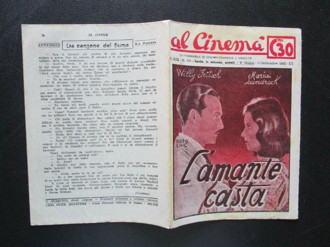 AL CINEMA magazine side cover Issue 292 12 September 1942